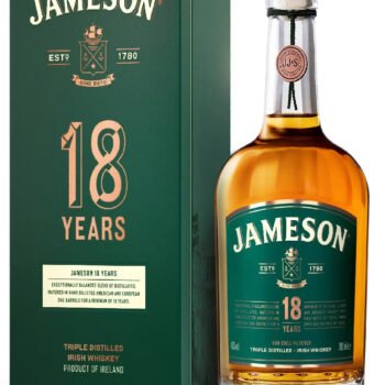 Jameson 18 Year Old Irish Whiskey is a premium spirit that is crafted by the world-renowned Jameson Distillery. This exquisite whiskey is matured for a minimum of 18 years in oak casks, which imparts a rich and complex flavor profile to the spirit. The nose of this whiskey is filled with notes of dried fruit, caramel, and vanilla, while the palate offers a smooth and creamy taste with hints of sherry and spice. The finish is long and lingering, leaving a warm and satisfying feeling that is perfect for sipping on cold evenings. Jameson 18 Year Old Irish Whiskey is a perfect example of the mastery and craftsmanship that goes into making a premium Irish whiskey. It is best enjoyed neat or on the rocks, allowing you to savor the full range of flavors and aromas that this whiskey offers. This whiskey has won several awards, including a Double Gold Medal at the San Francisco World Spirits Competition. It is perfect for special occasions or as a gift to someone who appreciates the finer things in life. In conclusion, Jameson 18 Year Old Irish Whiskey is a true masterpiece that stands out as one of the finest examples of Irish whiskey. Its rich and complex flavor profile, combined with its superior quality, make it a must-try for any whiskey enthusiast. So, treat yourself to a bottle of Jameson 18 Year Old Irish Whiskey today and experience the taste of true luxury.